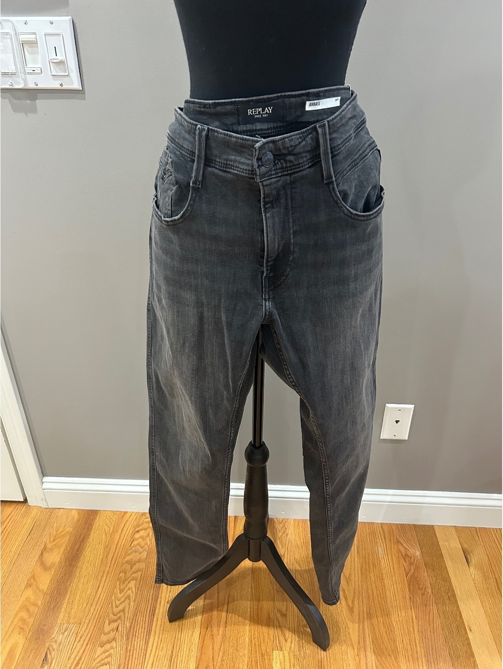 Replay Anbass Slim Fit Black Denim Jeans Size W34 L32